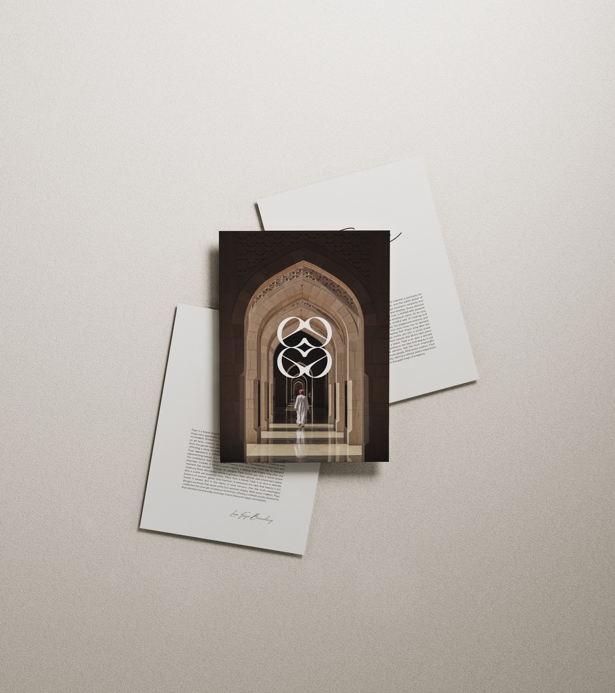 Beyond by Kim cards, one carrying the monogram over an archway