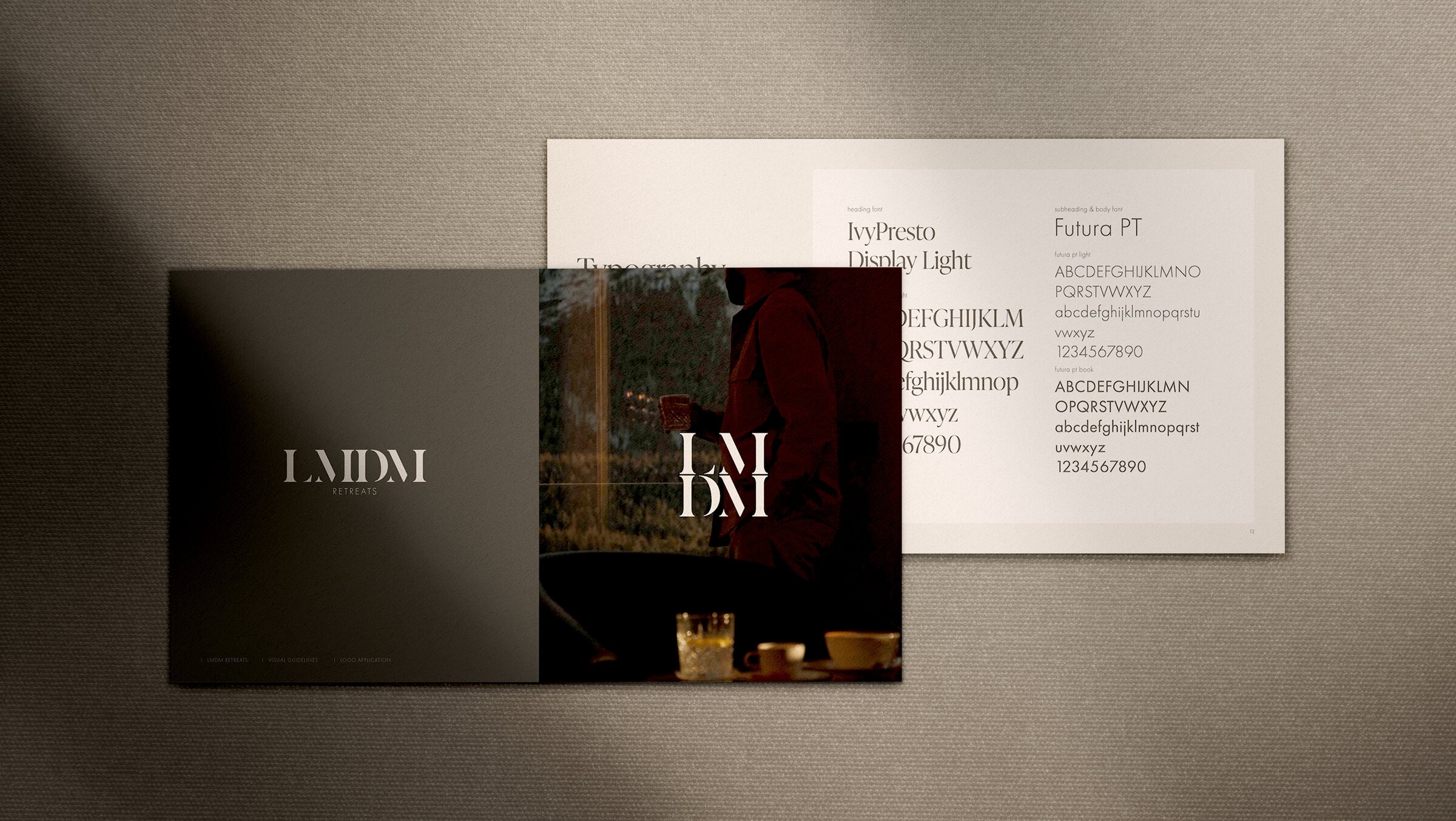 LMDM brand guidelines – the wordmark and monogram, and the typography page