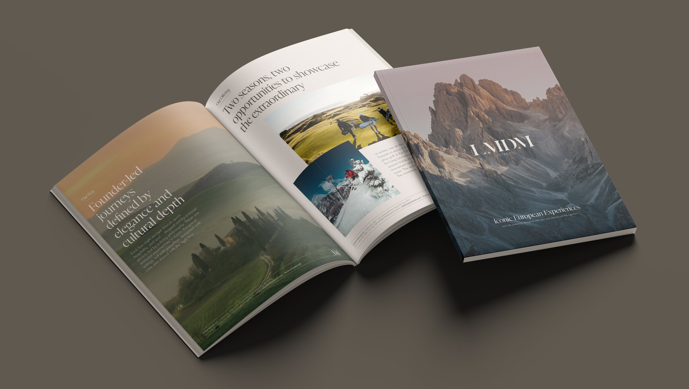 LMDM retreat brochures – an open spread and a cover