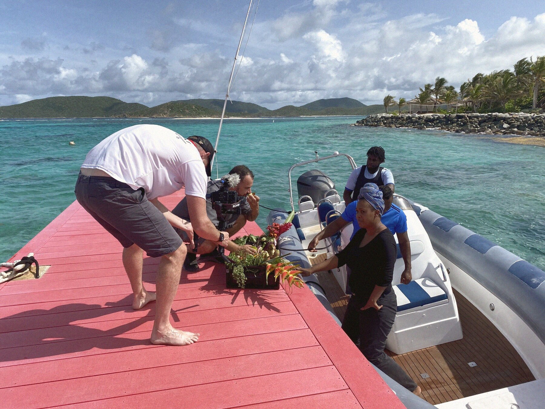The crew loading the boat at the dock