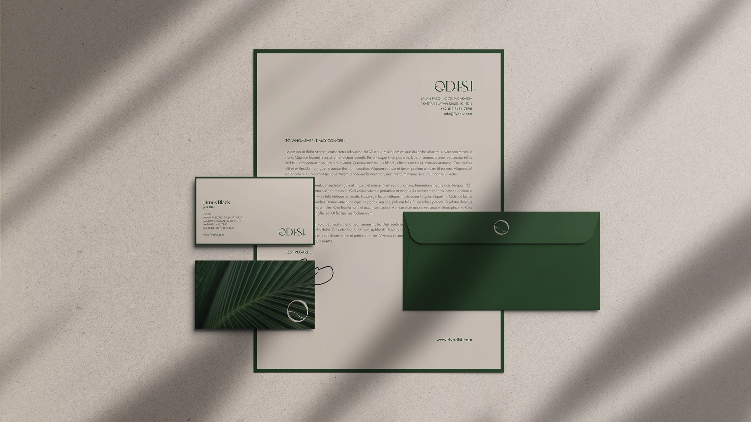 Odisi stationery suite in green and cream