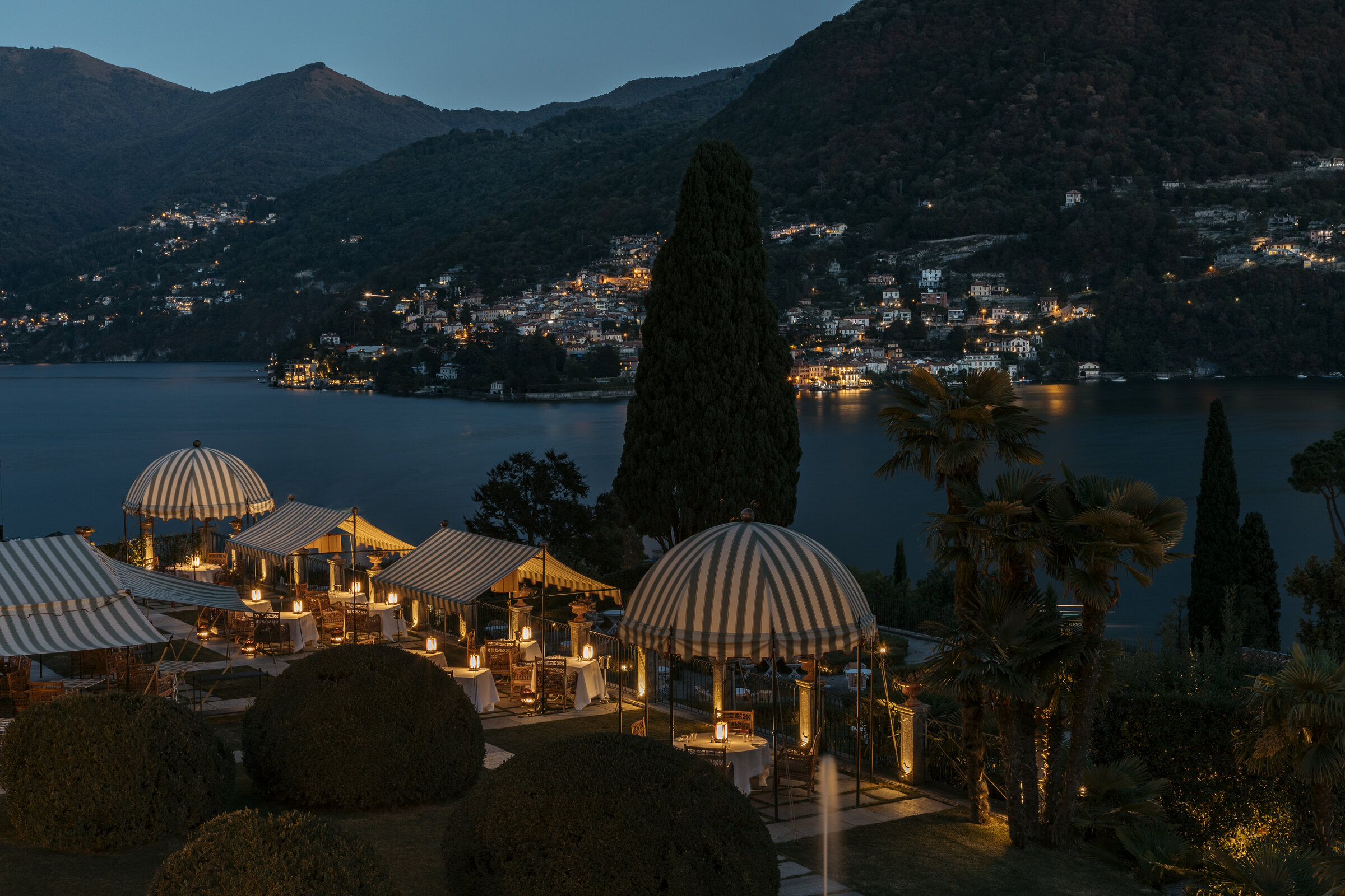 One Bellot – a lakeside terrace at dusk