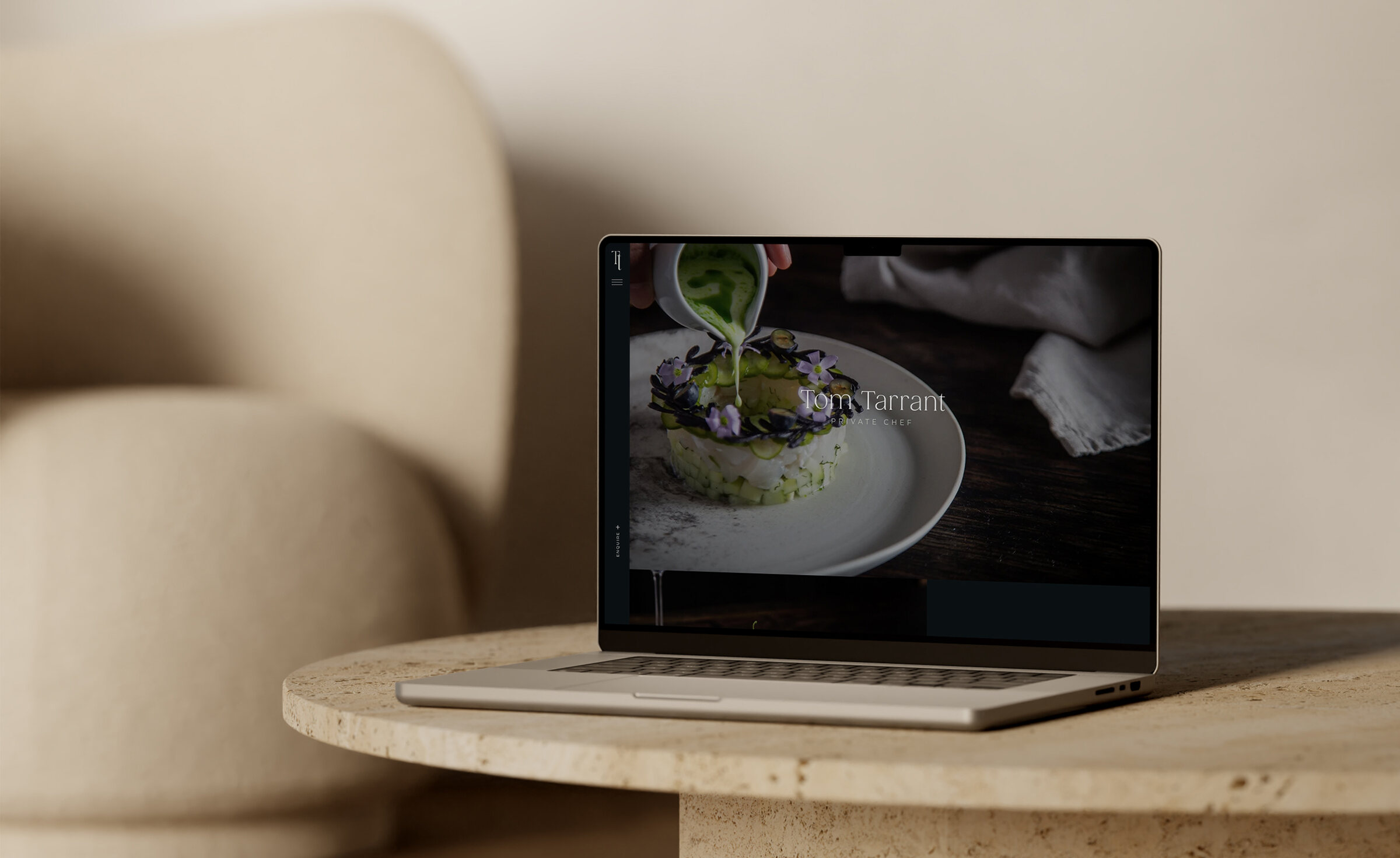 The Tom Private Chef website on a laptop